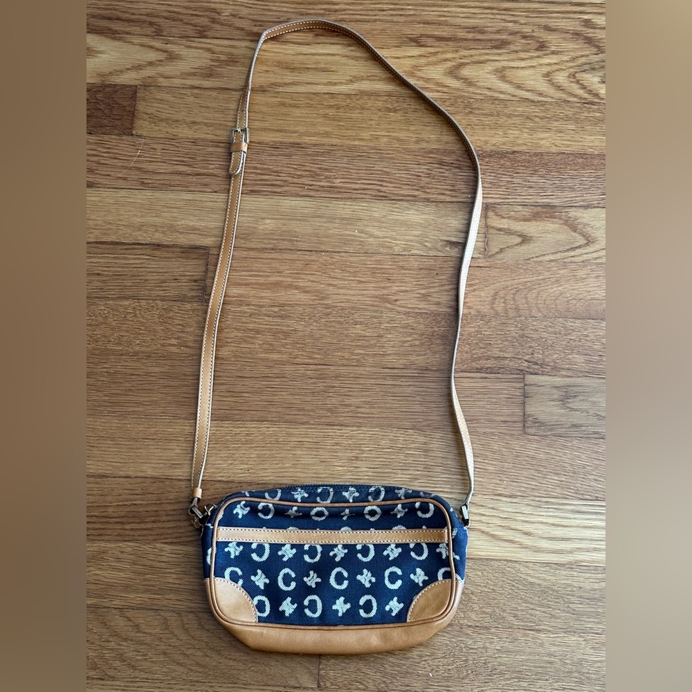 Celine Black Canvas & Tan Leather Horse Carriage Logo Crossbody Bag